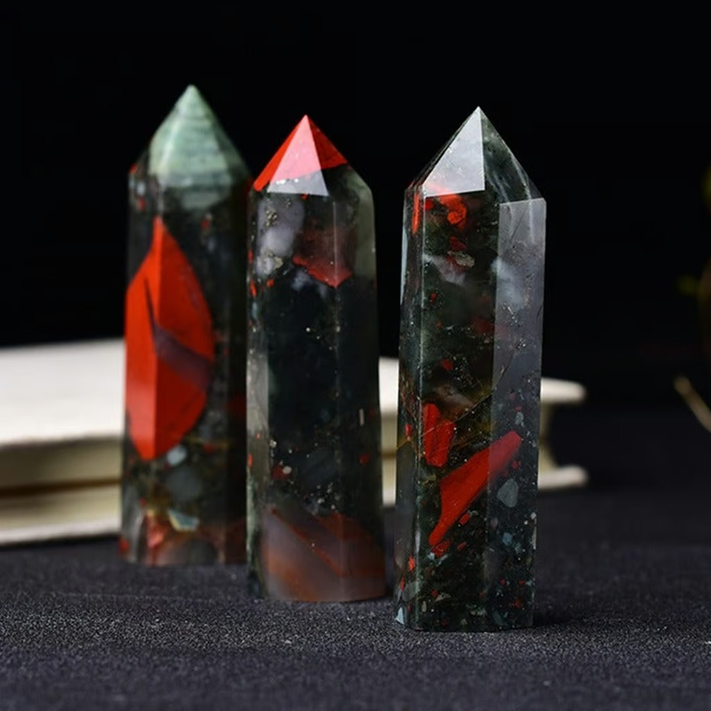 Natural African Bloodstone Healing Crystal Tower Point Reiki Obelisk Rock Decor