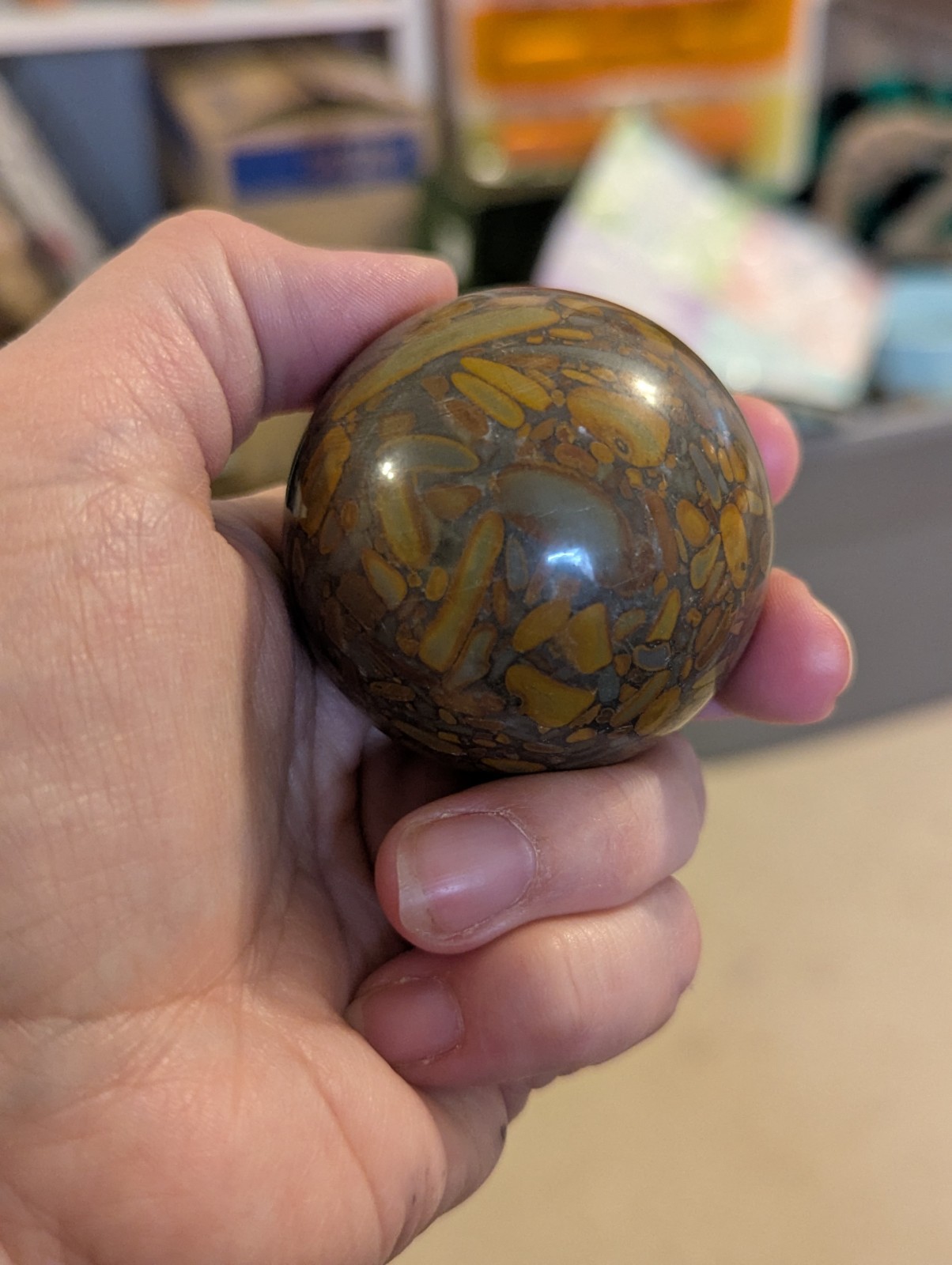 51 mm (2.0) Bamboo Fossil Stone Sphere Crystal Ball & Stand (China) US Seller