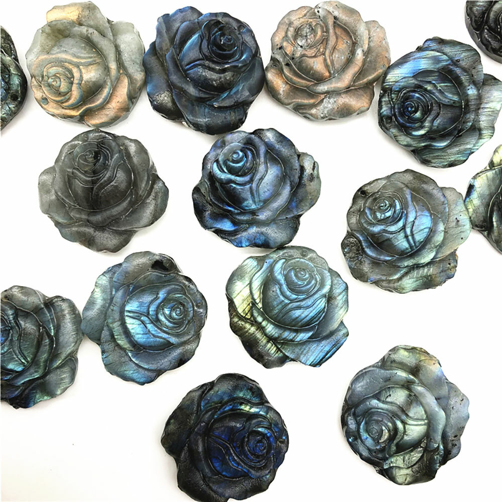 Natural Labradorite Hand Carved The roses Quartz Crystal Healing 1pc