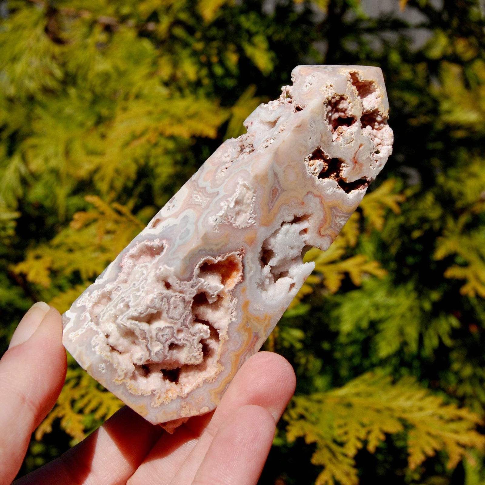 4.25in 146g Pink Crazy Lace Agate Druzy Crystal Tower, Indonesia