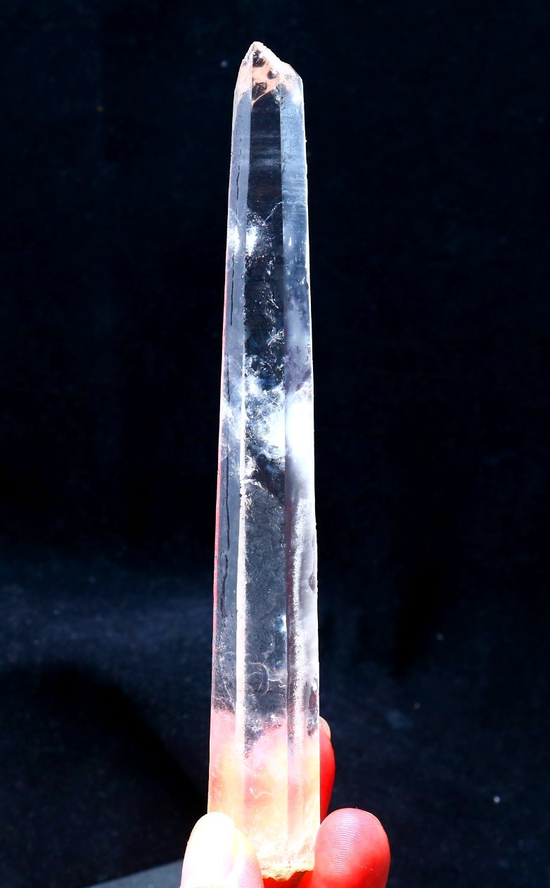 Natural transparent “blue needle pyramid” crystal iron ore mineral specimen