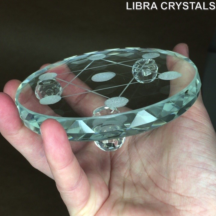 Faceted Glass Sacred Geometry Disc Metatron’s Cube Crystal 4″
