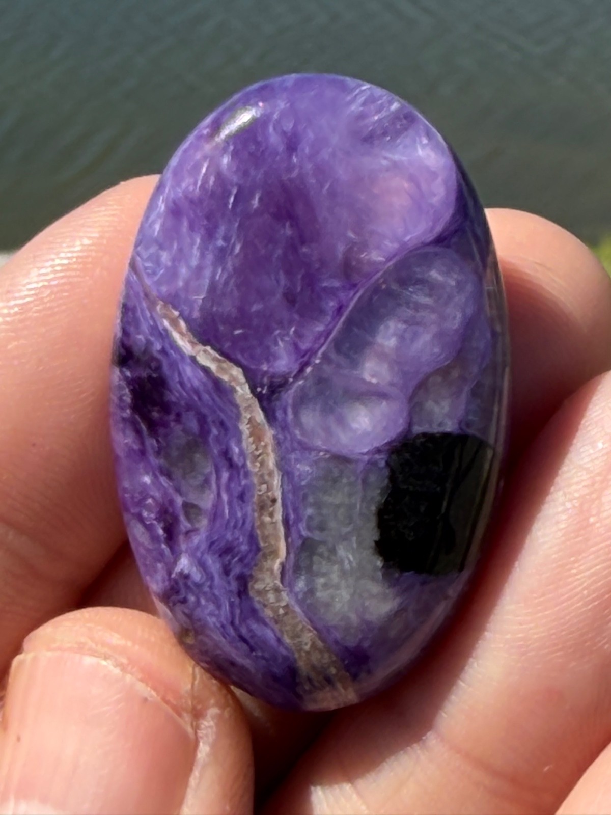 AA Charoite Polished Gemstone Small Palmstone 1 5/8″ 16 Grams Colored By Nature.