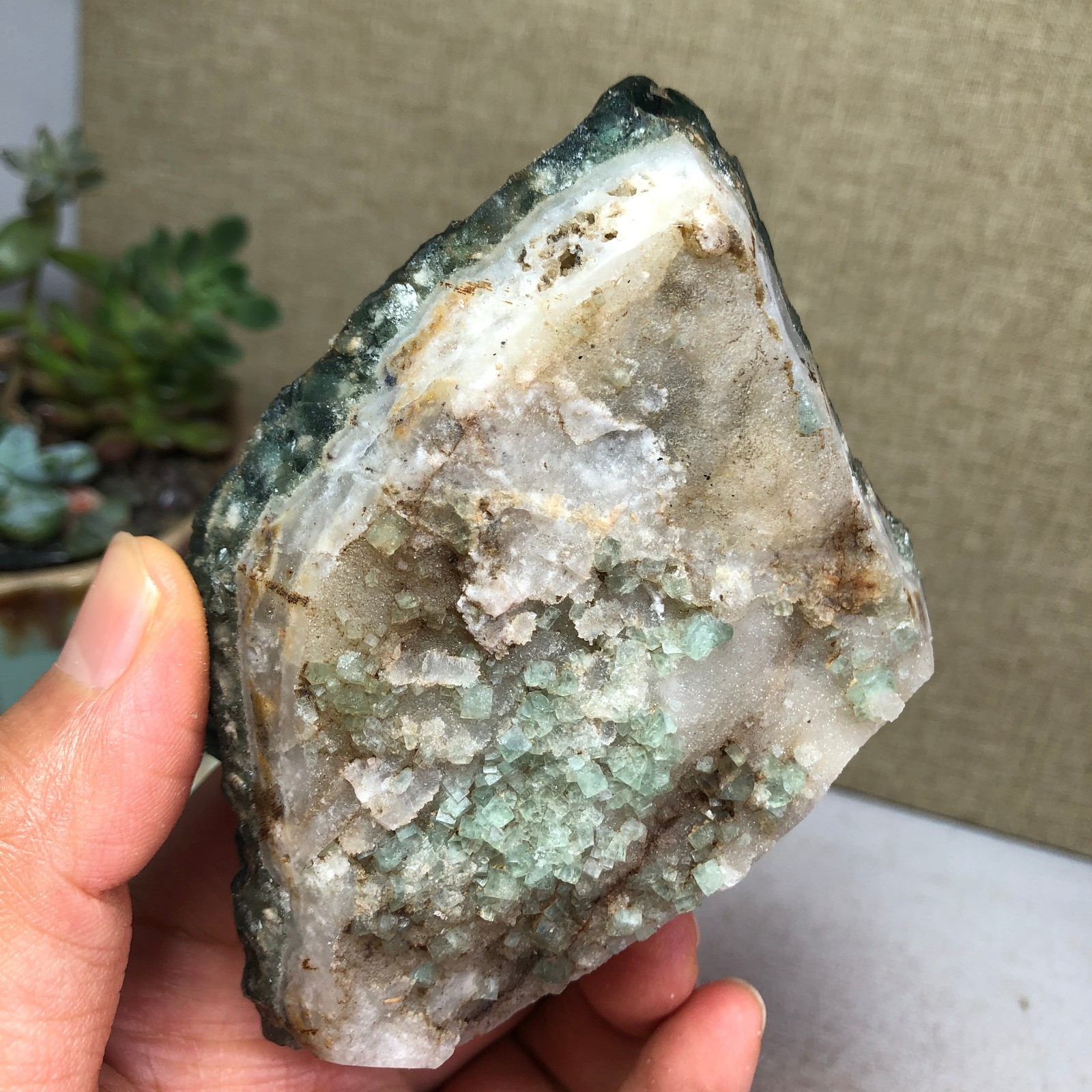 345g NATURAL Green Cubic FLUORITE Crystal Cluster Mineral Specimen A4719