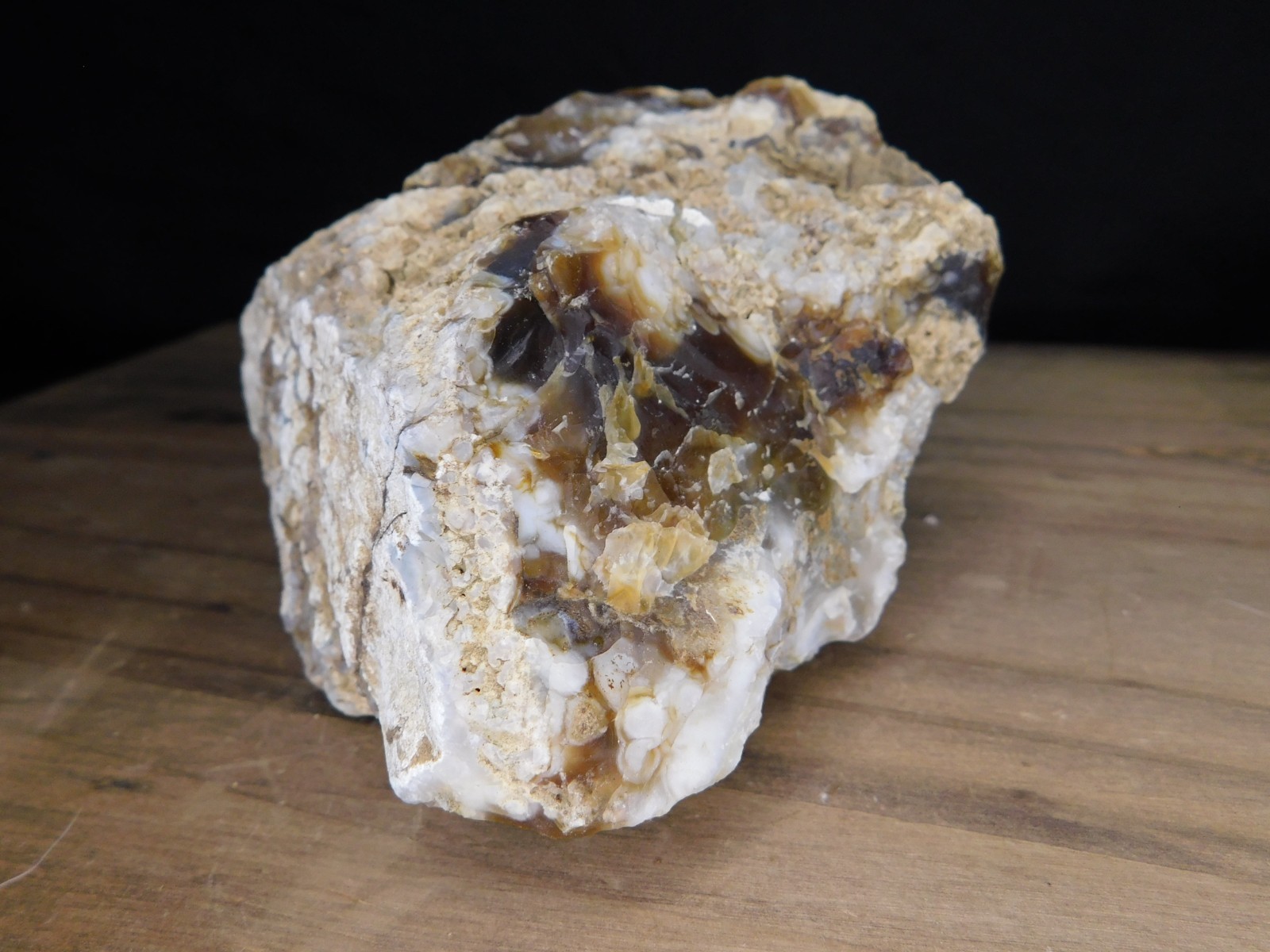 Dark Caramel Brown and White Agate 2 lbs. 9oz. Vintage