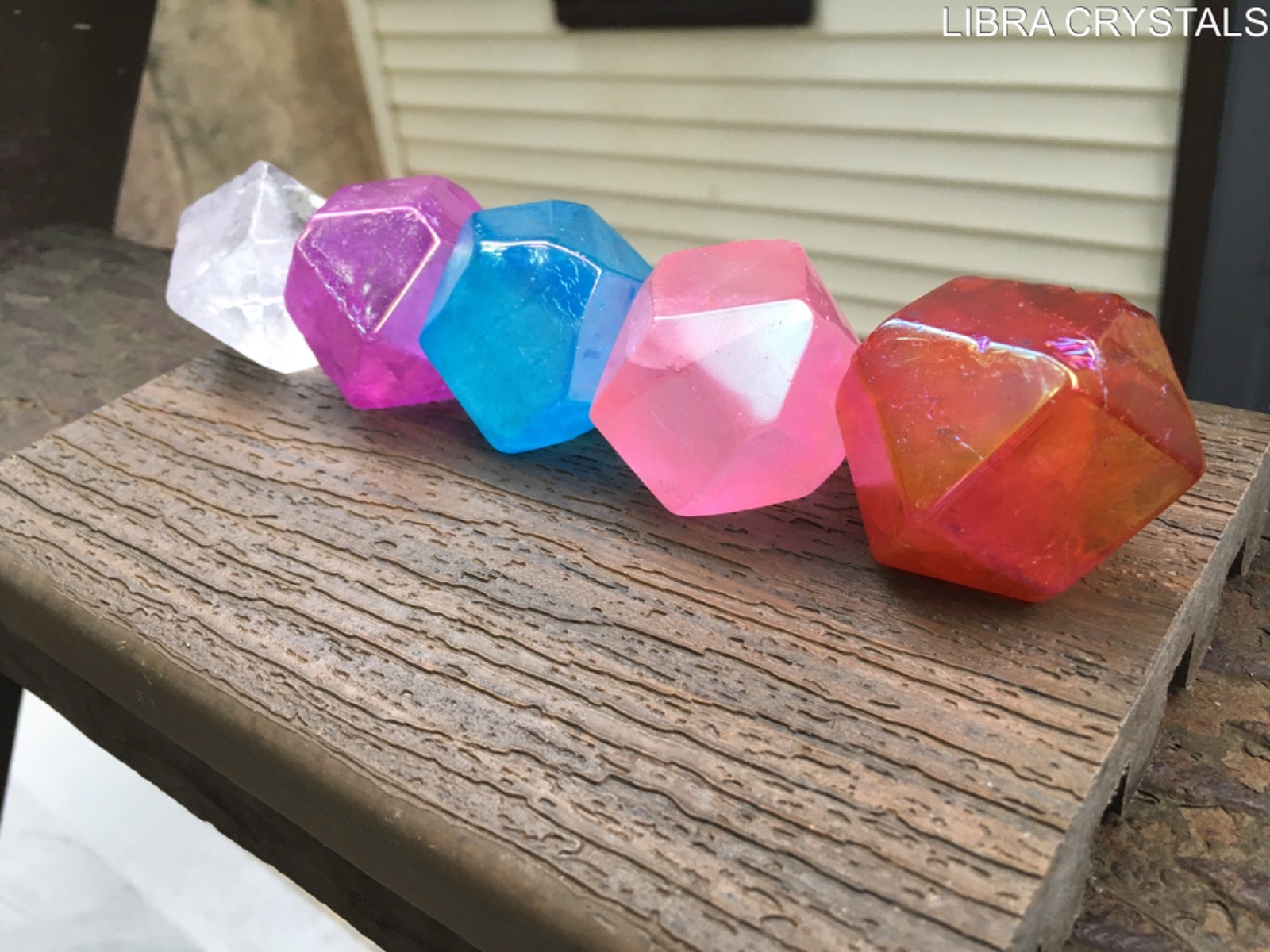 Rainbow Aura Quartz Crystal Grid Set 5 Piece Sacred Geometry Divination Stones
