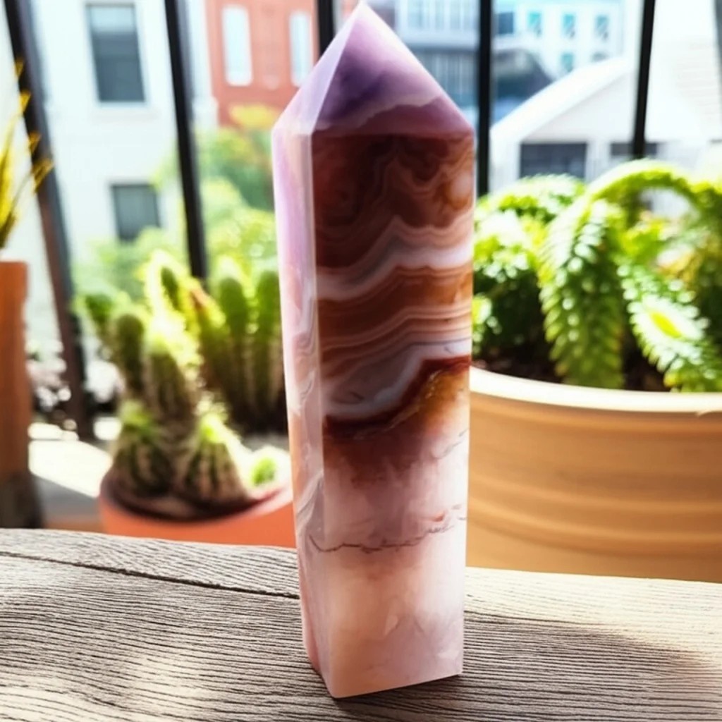 Natural Amethyst Lace Agate Healing Crystal Tower Point Obelisk Home Decor Gift