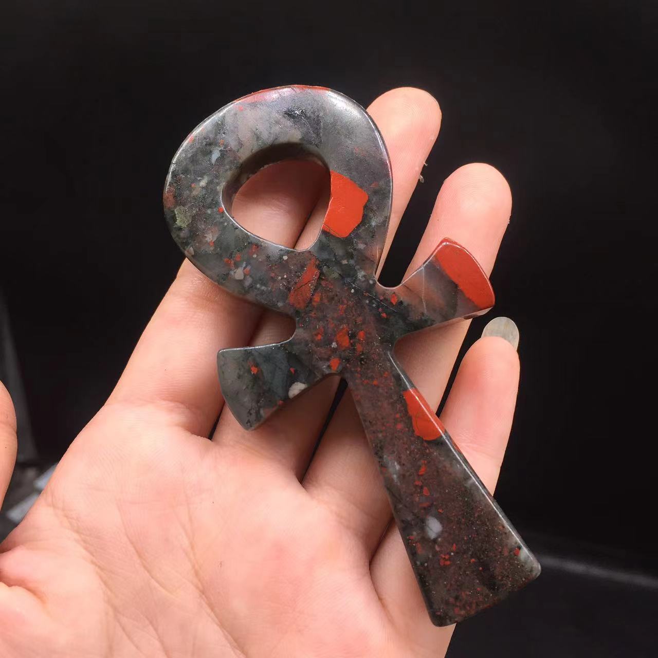 Natural African Blood Stone Ankh Quartz Carved Cross Pray Healing Decoration 1Pc