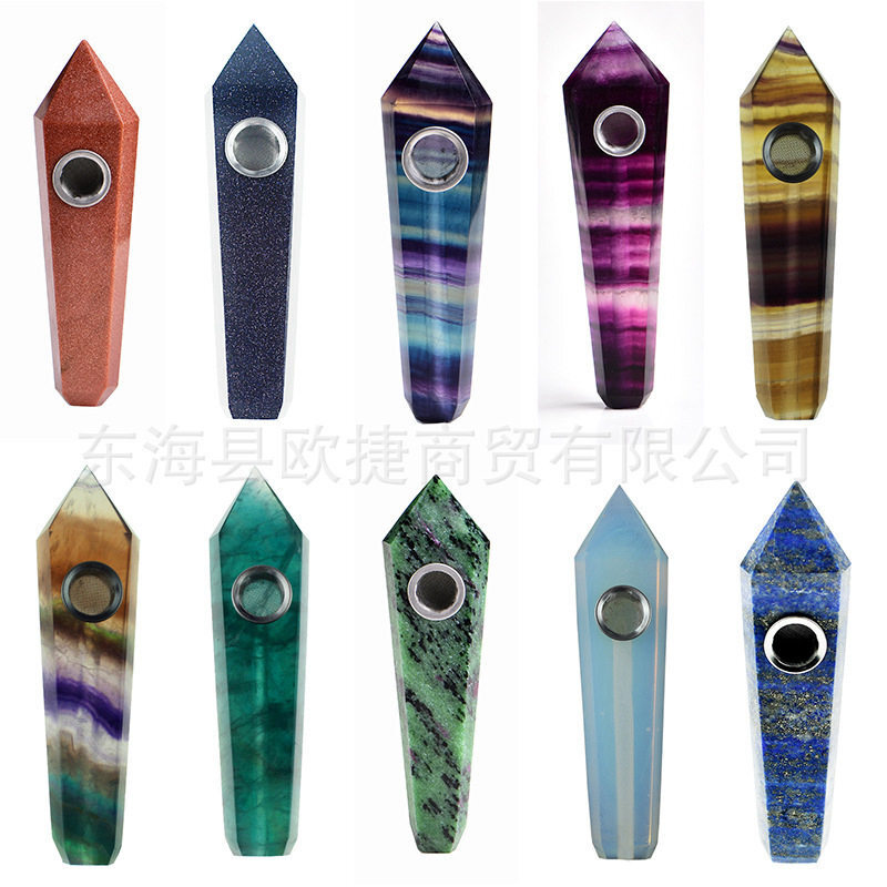 Natural Quartz Crystal Smoking Pipe Obelisk Point Rock Wand Reiki Healing Stone