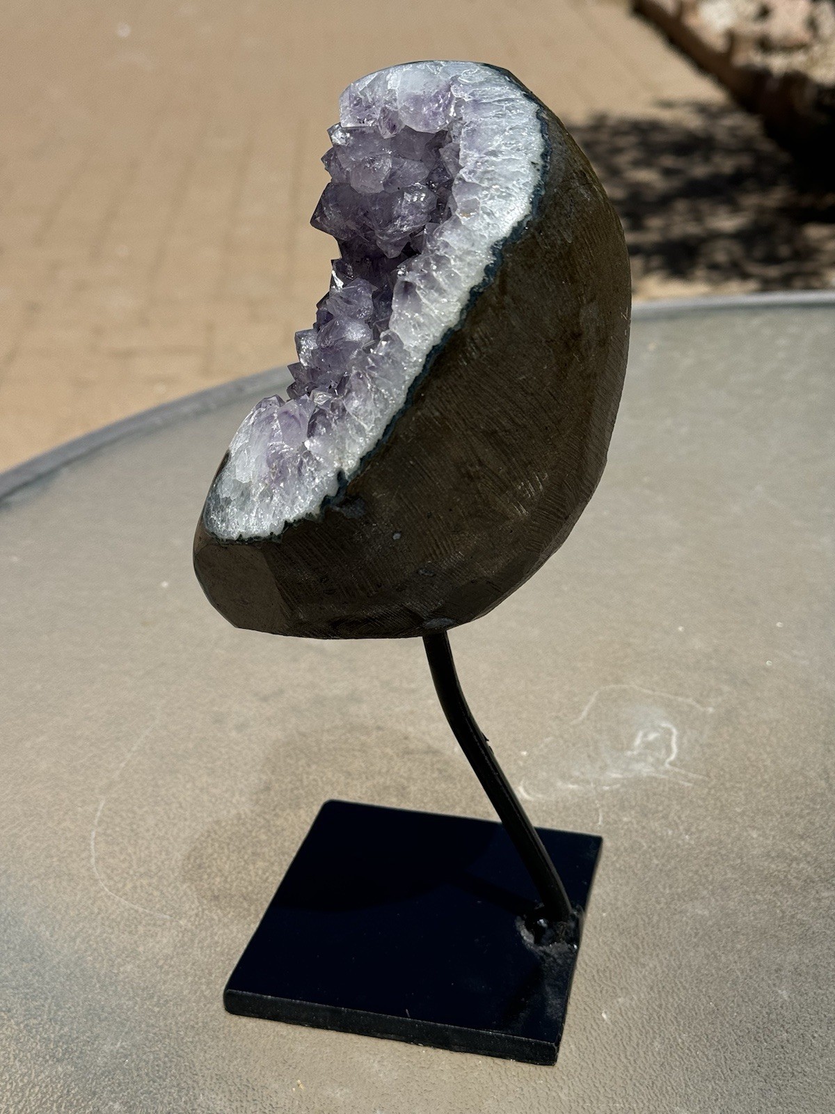 Purple Lilac & White Quartz Amethyst Geode Piece on Stand, 11″ Tall