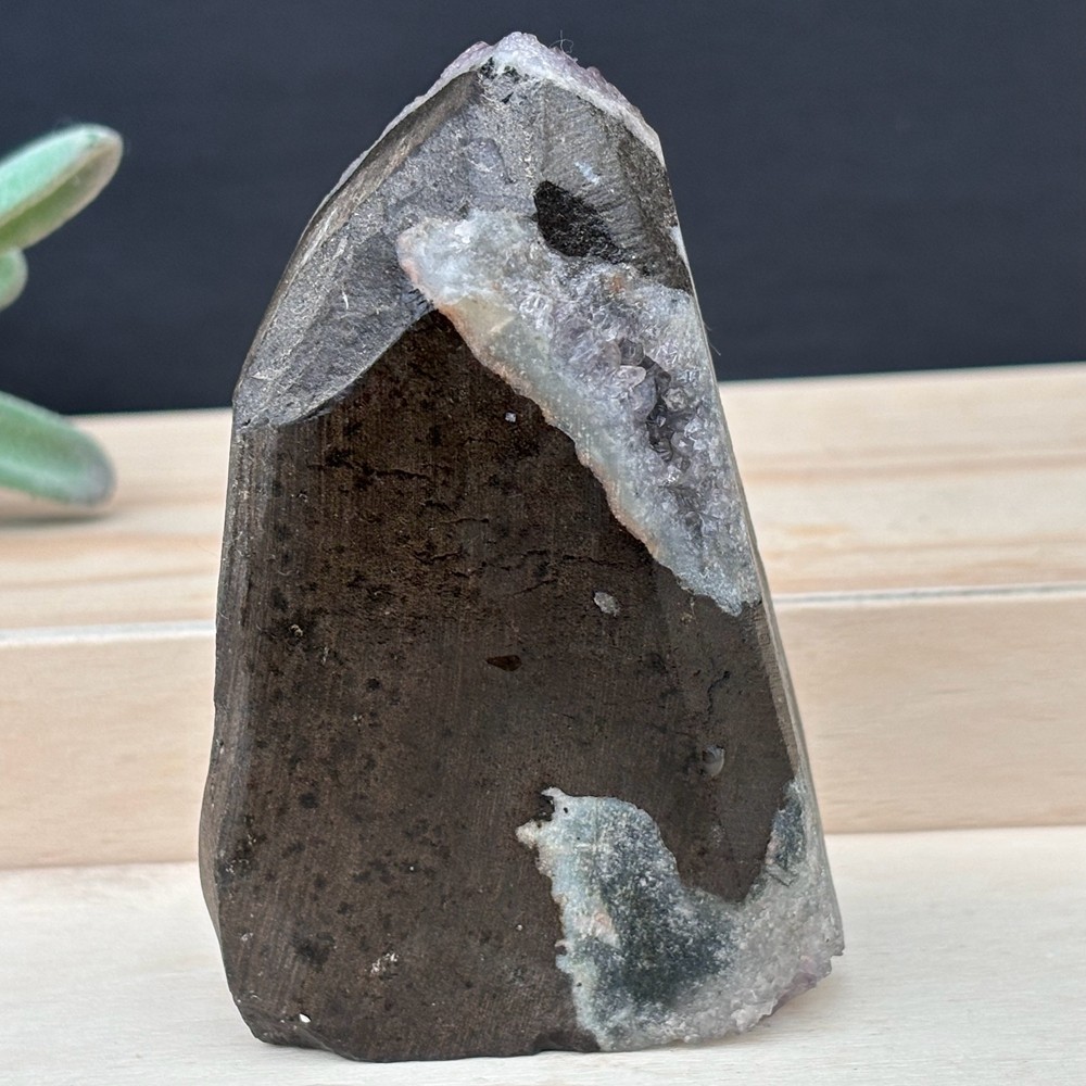 210g Top Natural Amethyst Cave Quartz Crystal Specimen Reiki Healing +Stand