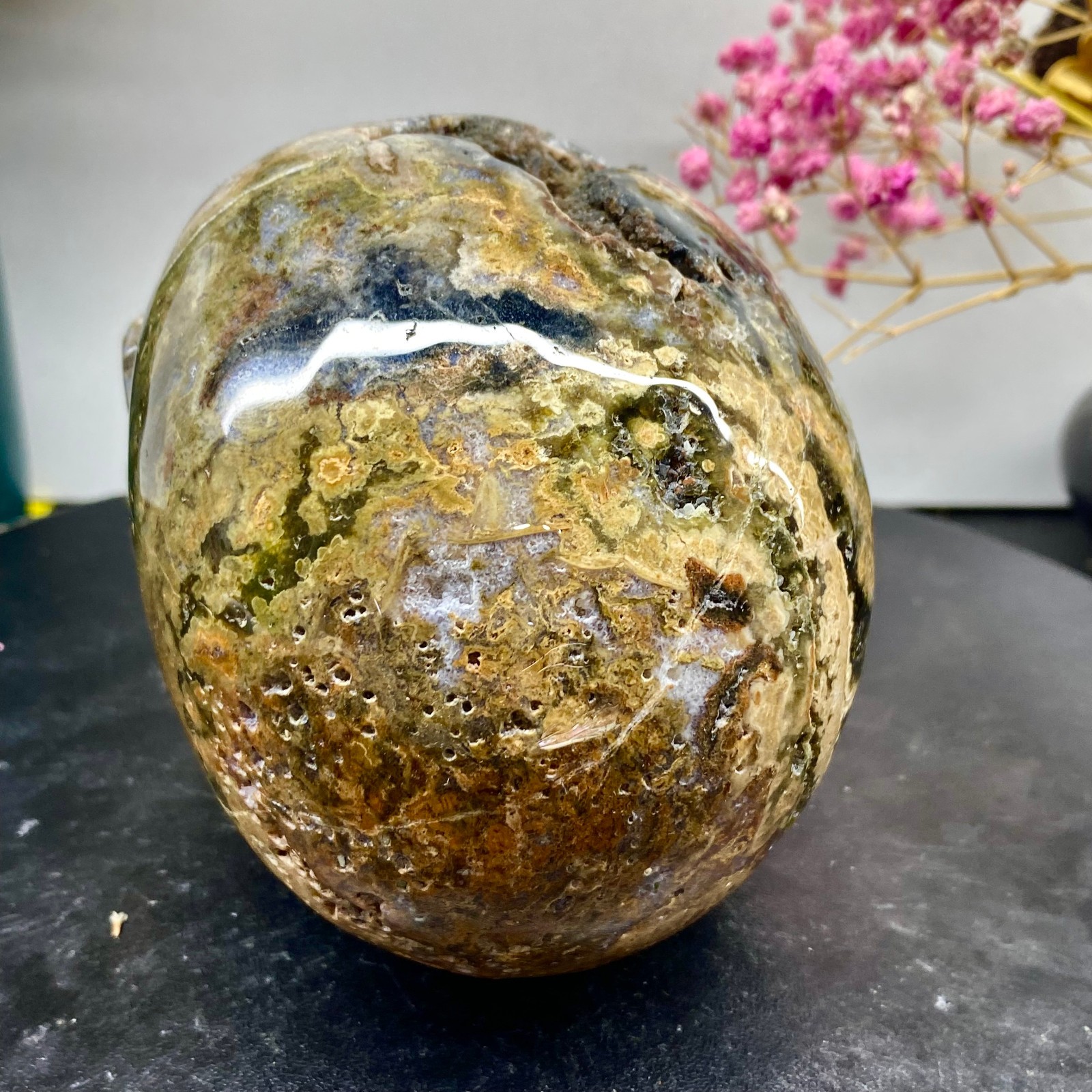 2.55LB Natural ocean jade hand carved skull collection