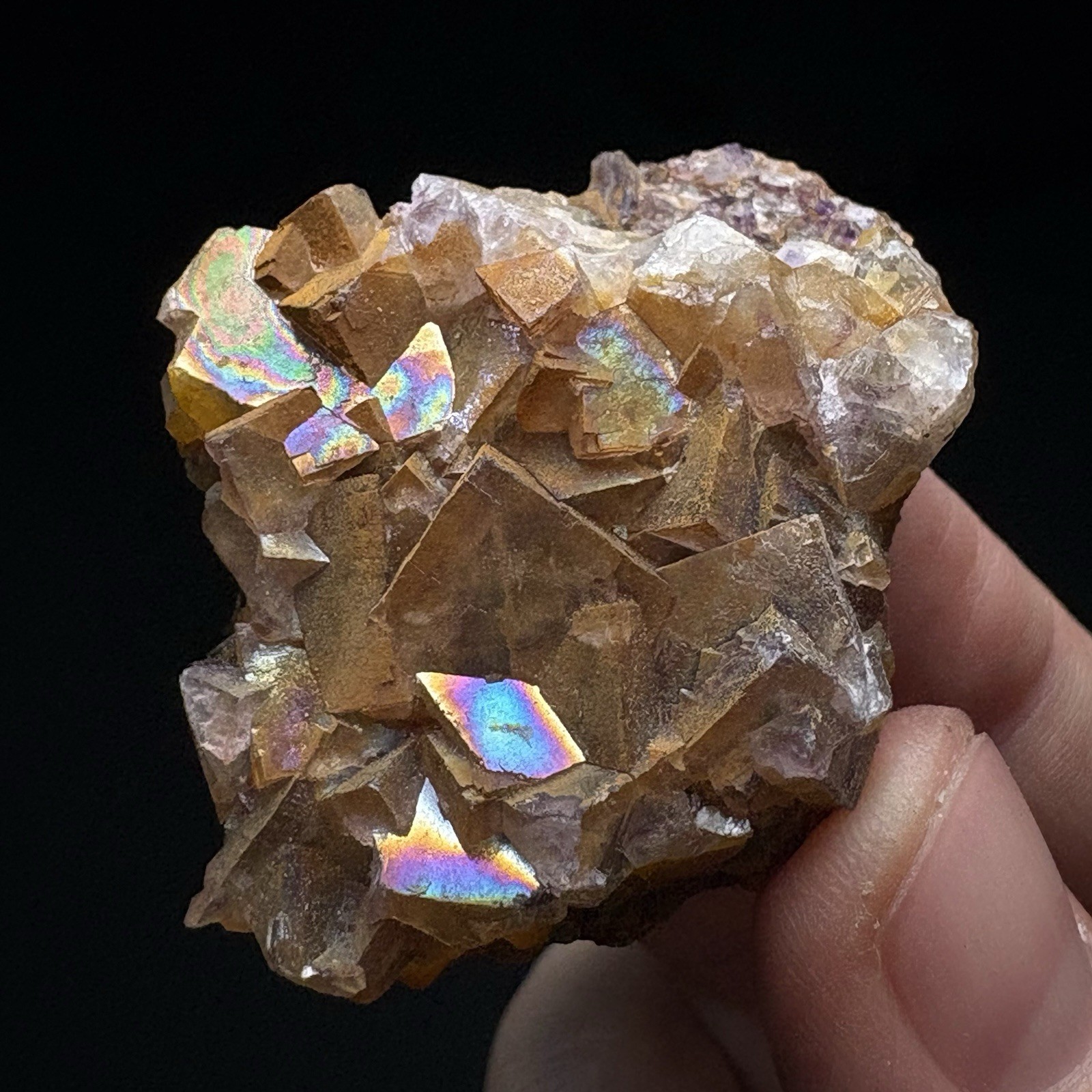 Natural Iridescent Cubic Fluorite Rainbow Flash Specimen Raw Stone China J77
