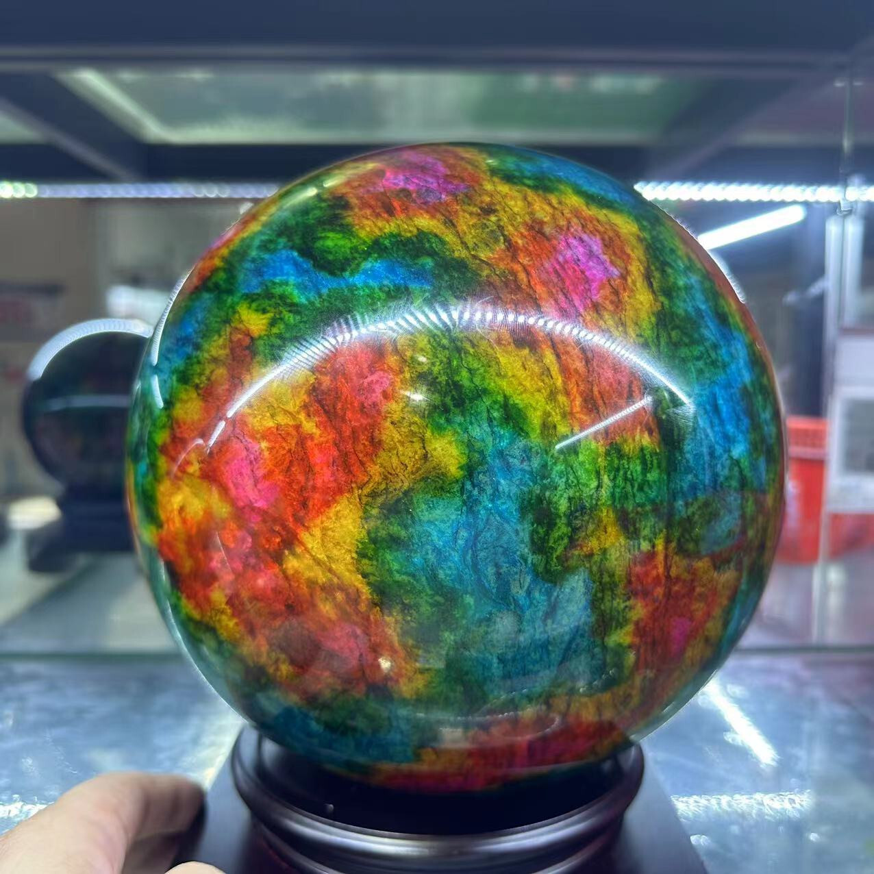 Natural “Seven Colors Jade” sphere quartz polished ball decor gift+stand 26LB+