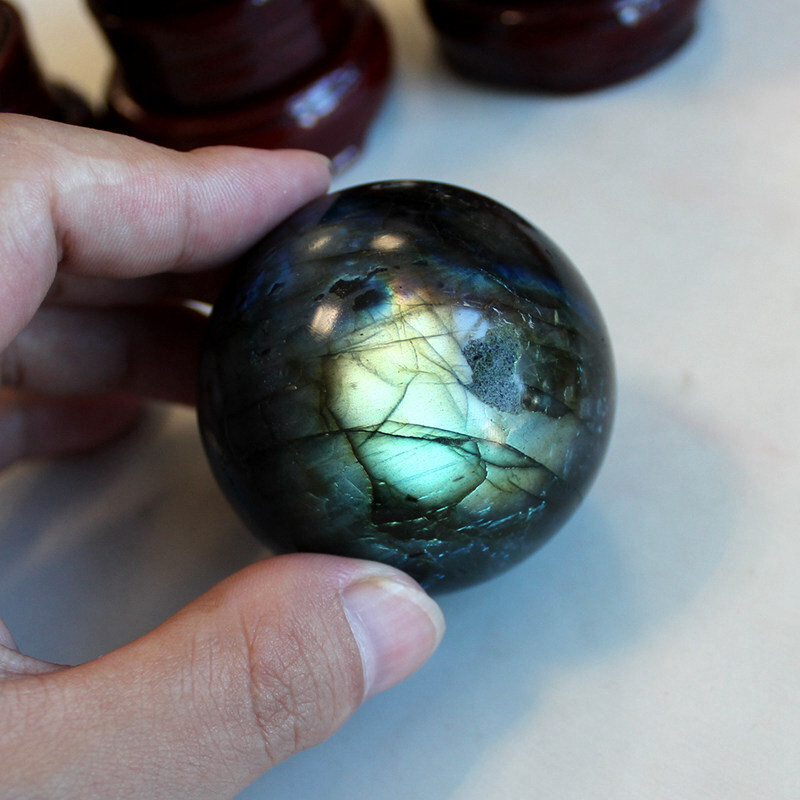 50mm Natural Labradorite Quartz Crystal Stone Sphere Healing Energy Ball + Stand