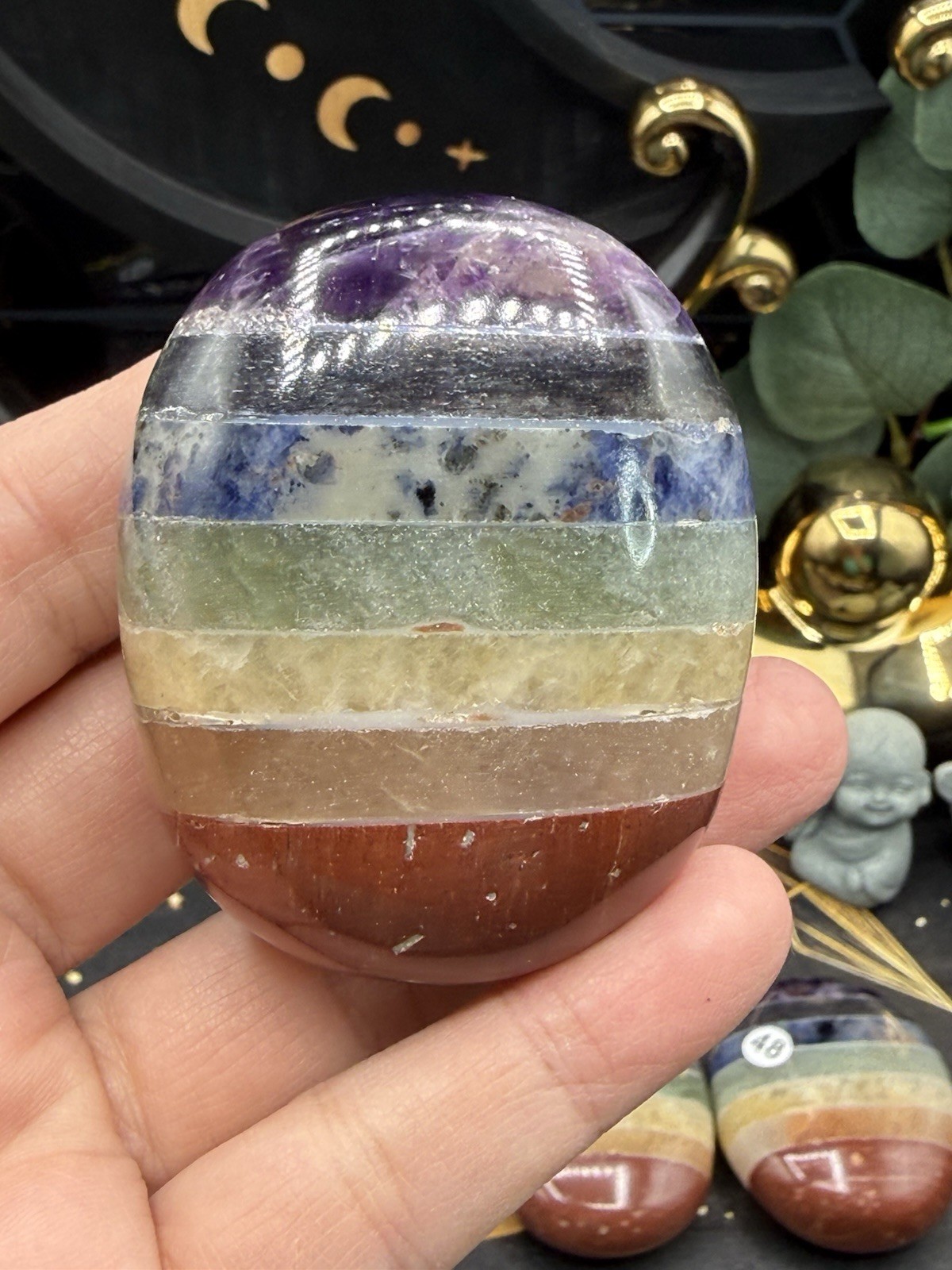7 Chakra Bonded Lg Palm stones. Gorgeous colors free shipping
