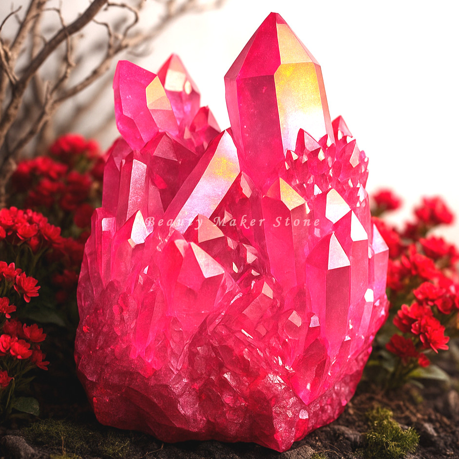 100g Aura Angel Hot Pink Quartz Cluster Crystal Specimen Minerals Home Decor