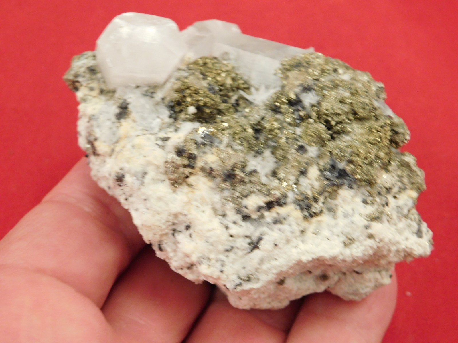 FLUORESCENT Calcite Crystal Cluster with CHALCOPYRITE! Peru 185gr
