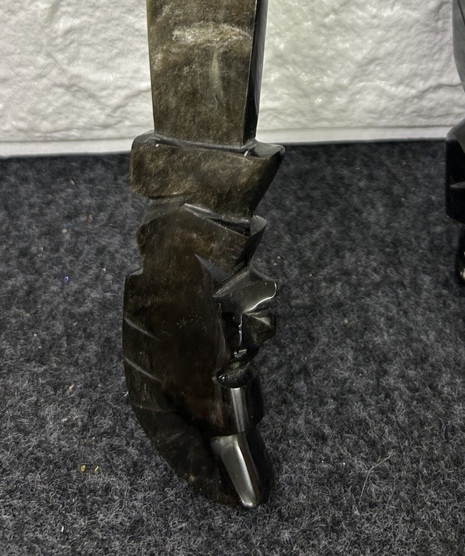Golden Sheen Obsidian Mayan Aztec Figure 2 Knives Carved Quartz Crystal Mexico