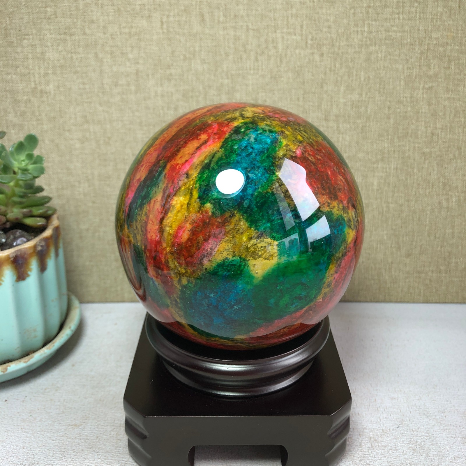 Natural “Seven Colors Jade” sphere flat bottom specimen Taiwan China 99mm A4580