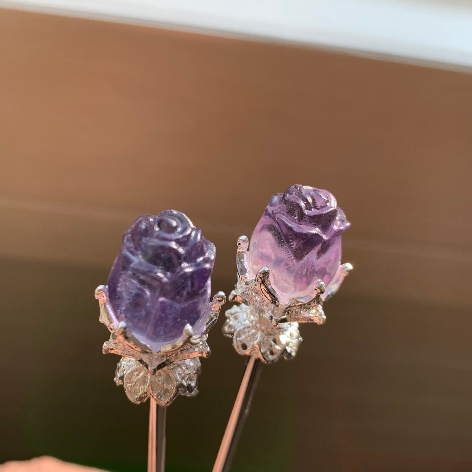 5pc Natural fluorite carved rose hairpin quartz crystal reiki healing random