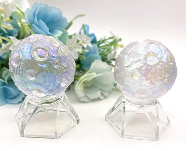 Angel Aura Quartz Moon Sphere Rainbow Crystal Sphere Ball Home Decor Art Display