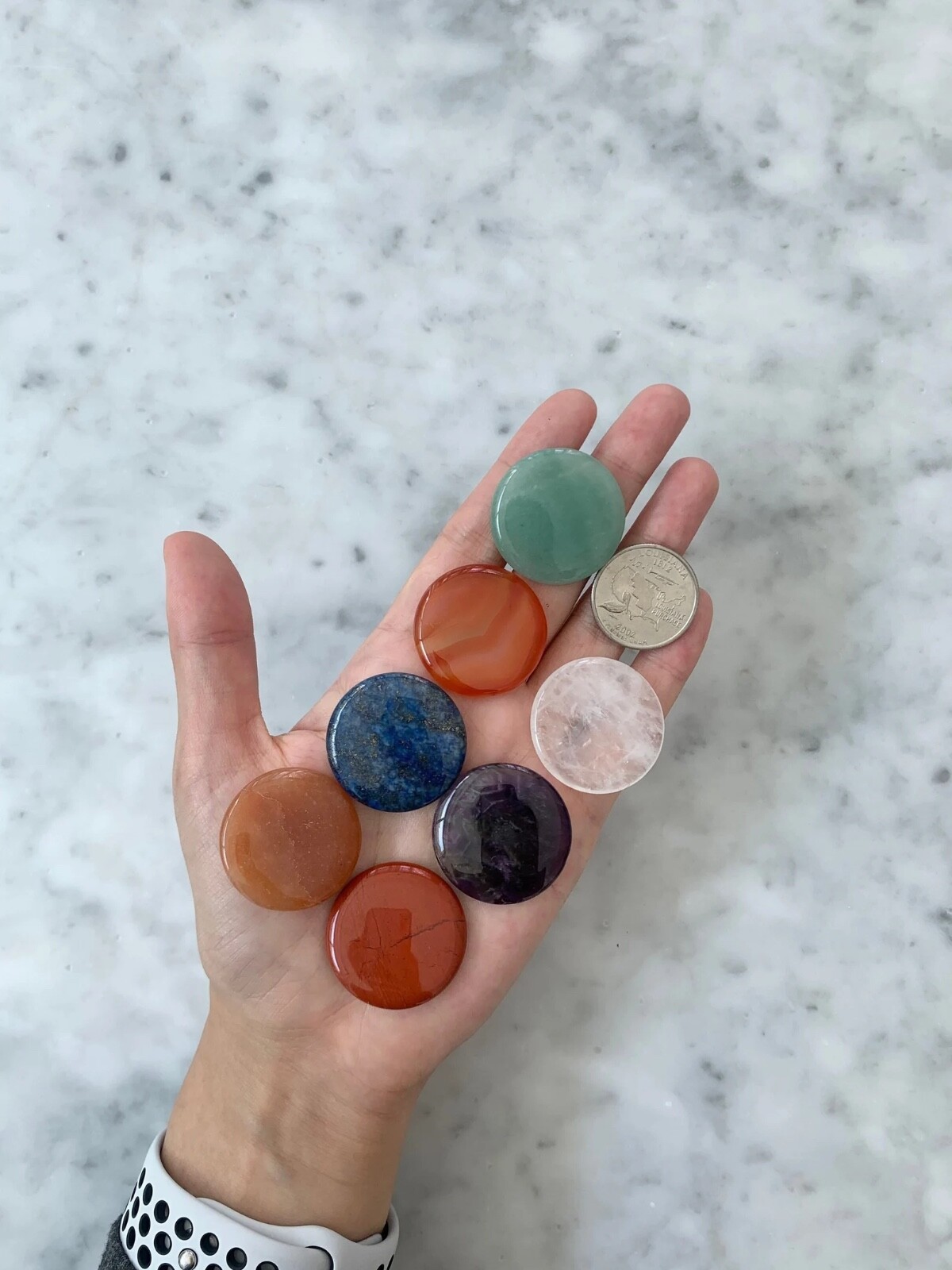 Natural 7 Chakra Stone Set, Polished Flat Worry Stones Palm Pocket Stones