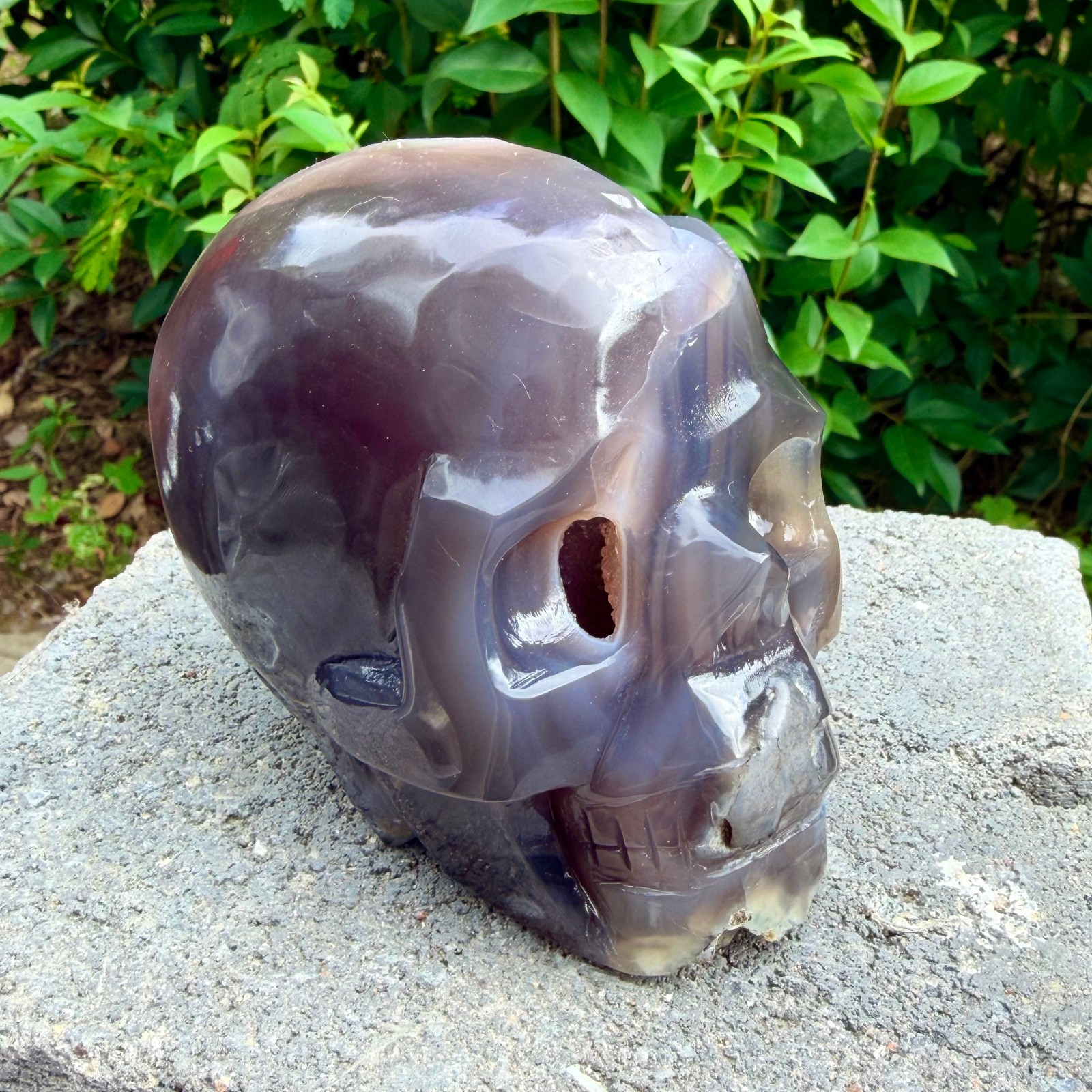 2.36lb Amethyst agate crystal cave skull, Rare hand carved skull specimen