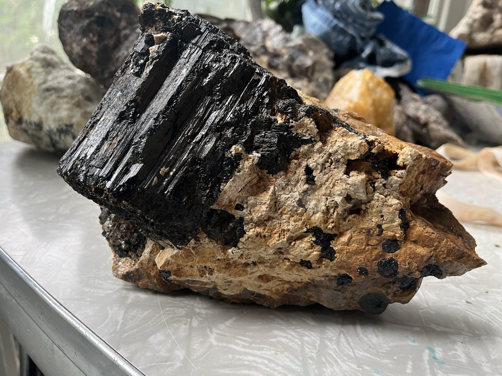 HUGE 5lb Black Tourmaline Schorl Crystal Maine USA Locality Iron Oxidized Quartz