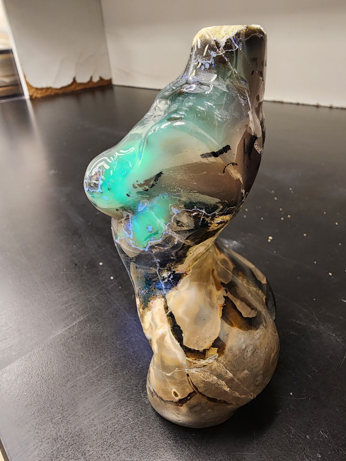 Large 614g Volcano Agate Female Torso UV Reactive Crystal Sculpture Hand Carved
