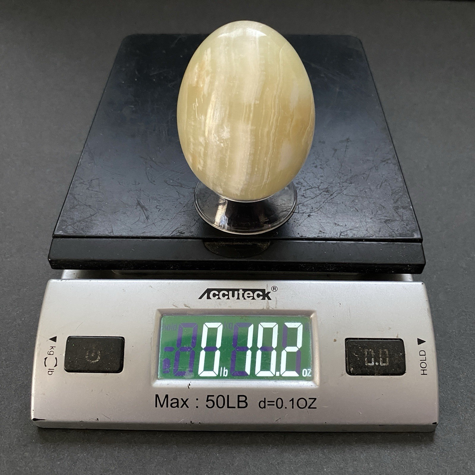 Natural Onyx Stone Egg With Stand Hand Polished Banded Agate Calcite Crystal