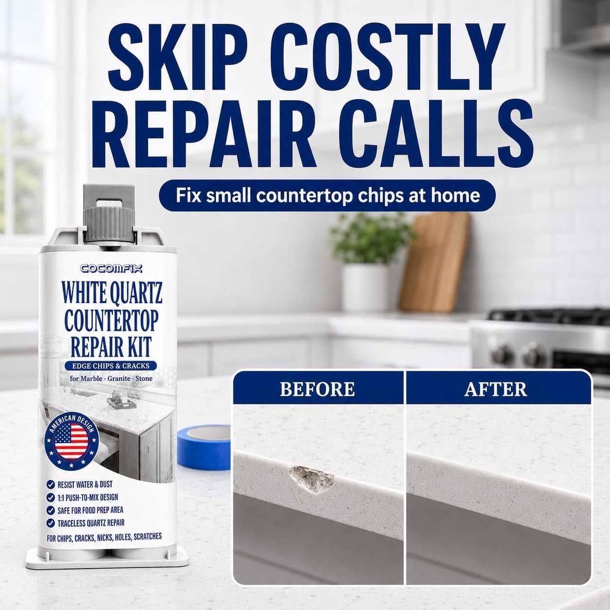 Invisible Quartz Countertop Chip Filler—Repair Cracks, Nicks & Scratches Easily