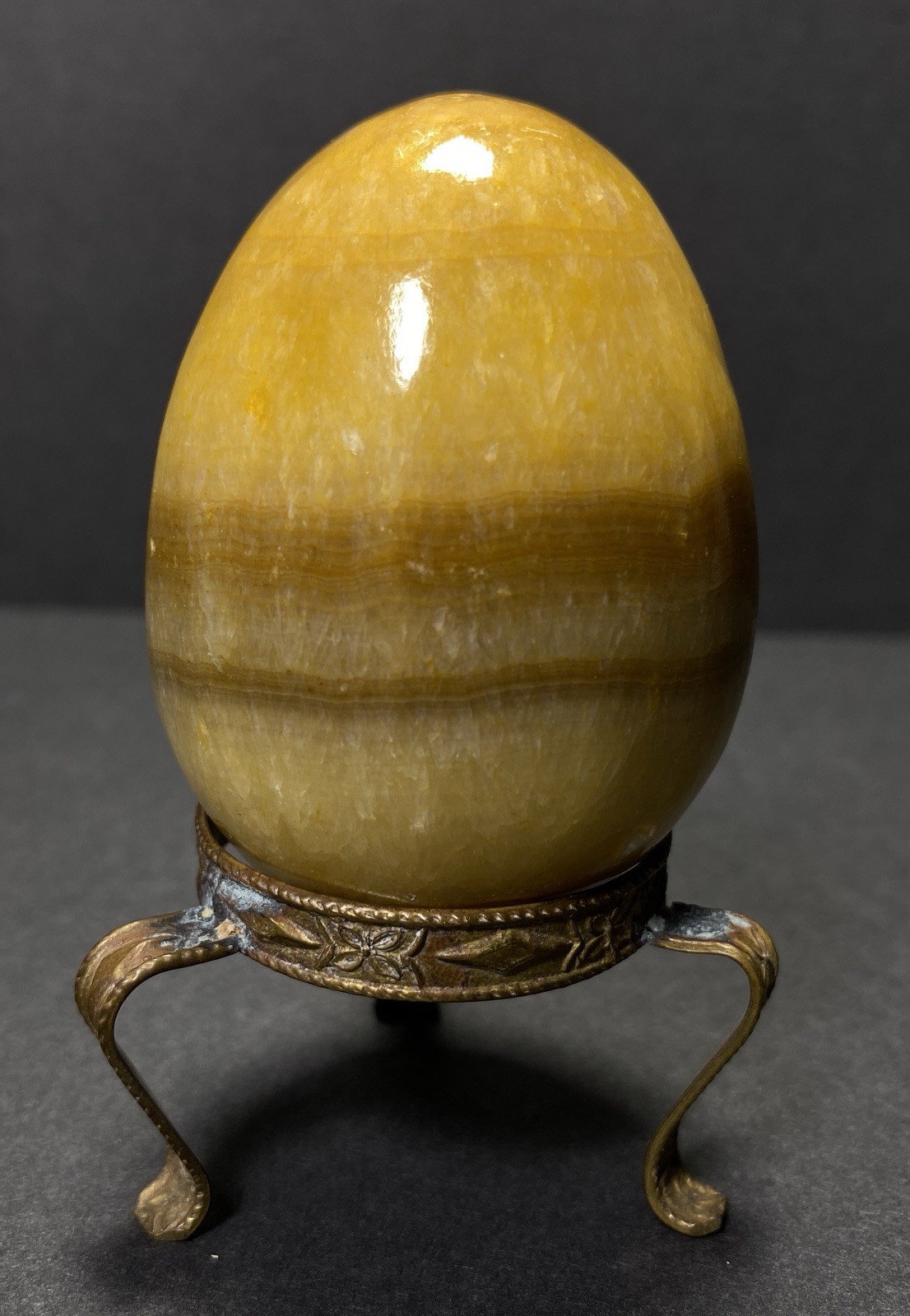 Natural Onyx Stone Egg With Stand Hand Polished Banded Agate Calcite Crystal