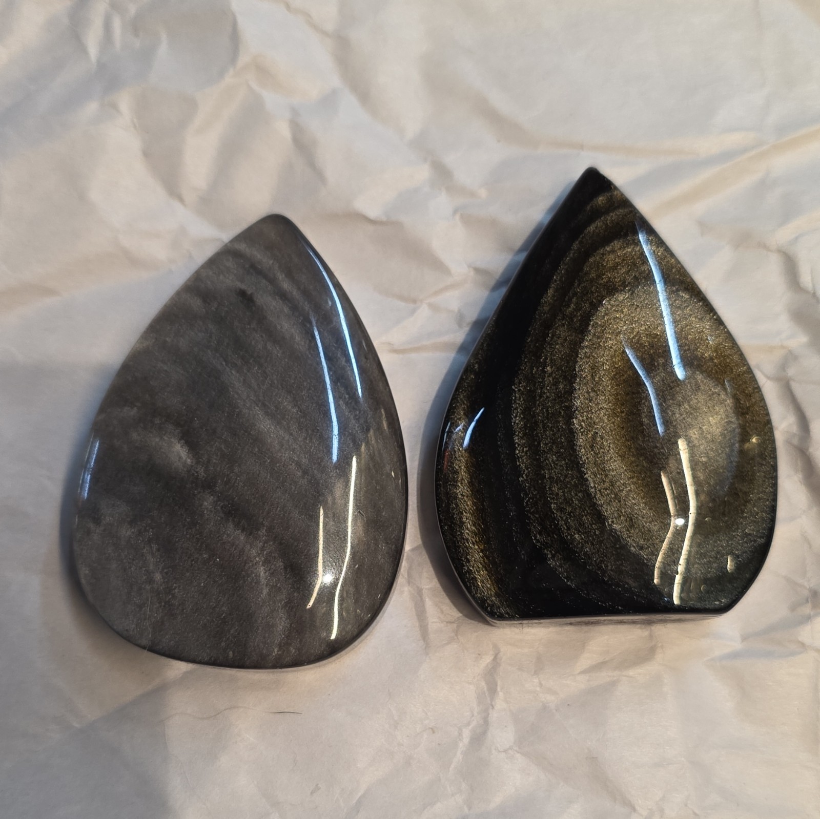 Silver and Gold Sheen Obsidian Small Teardrop Freeforms lot of 2