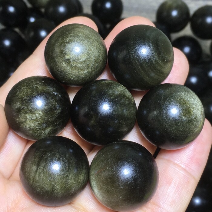 10Pcs Wholesale!NATURAL Golden BLACK Obsidian QUARTZ CRYSTAL Sphere Ball 20mm