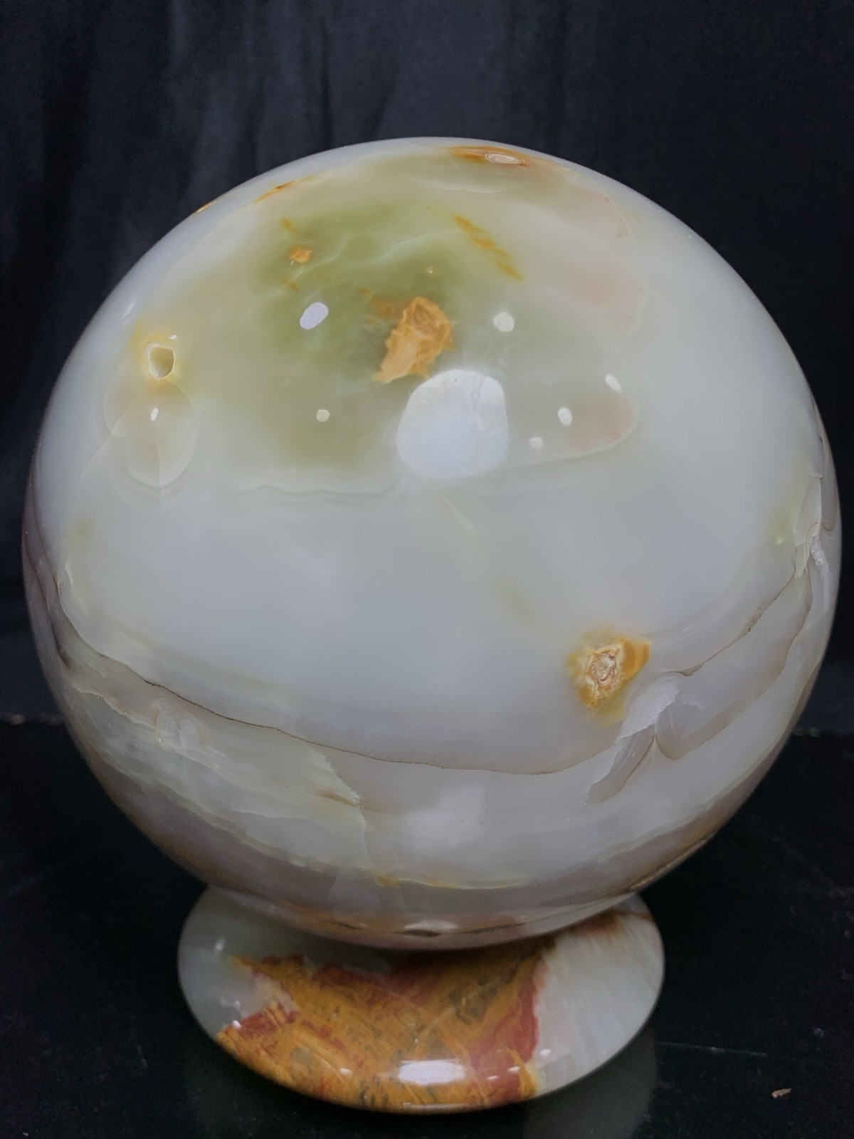Large 95mm Green Banded Onyx Sphere 4.636kg Calcite Crystal Orb Specimen Stand