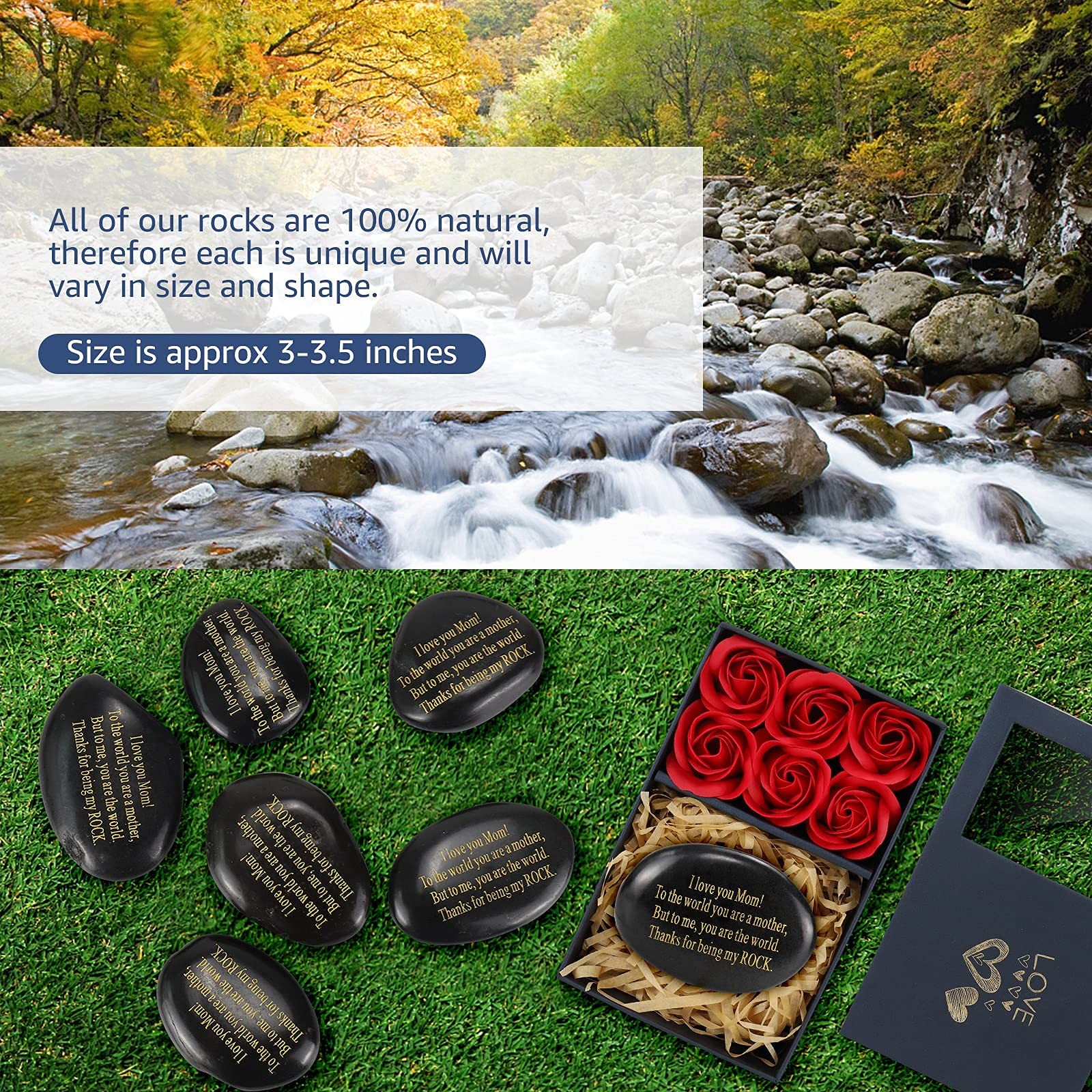 Mothers Day Gifts for Mom from Son – You Are My Rock Gift with Rose, Birthday…