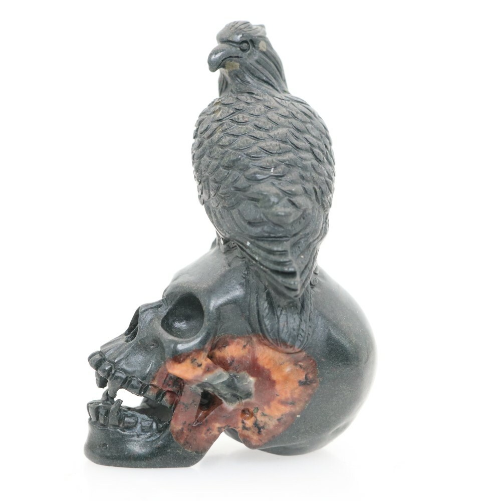 Height 3.4″ PLUM FLOWER STONE Carved Eagle Crystal Skull Crystal Healing Reality
