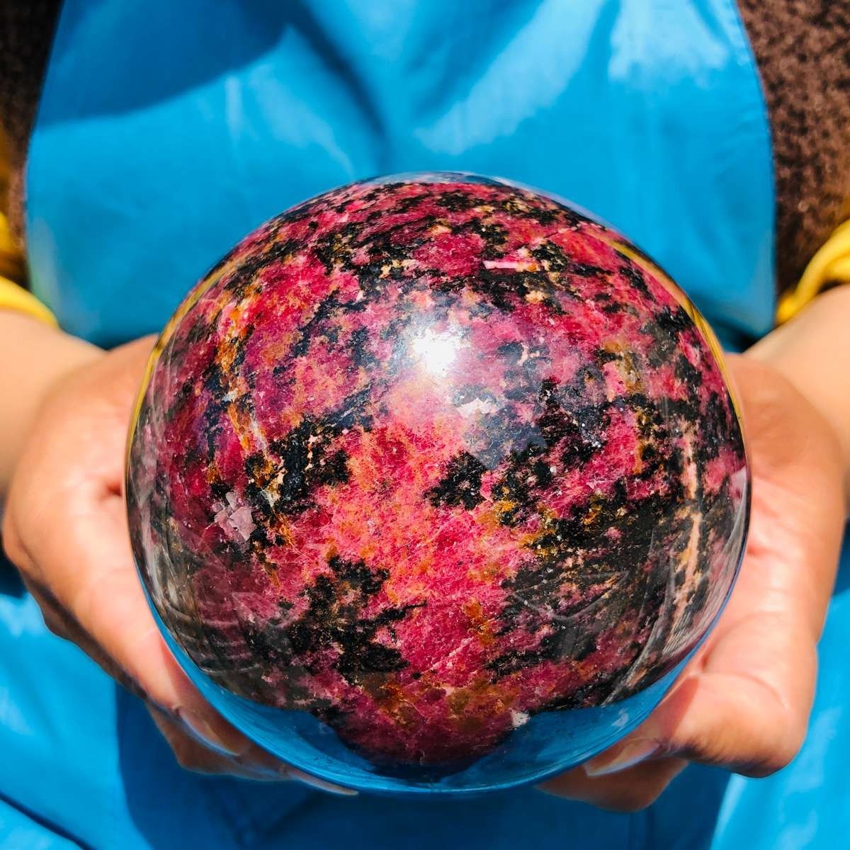 4.73 LB Natural Rhodonite Crystal Sphere Pink Black Healing Gem Stone 4776
