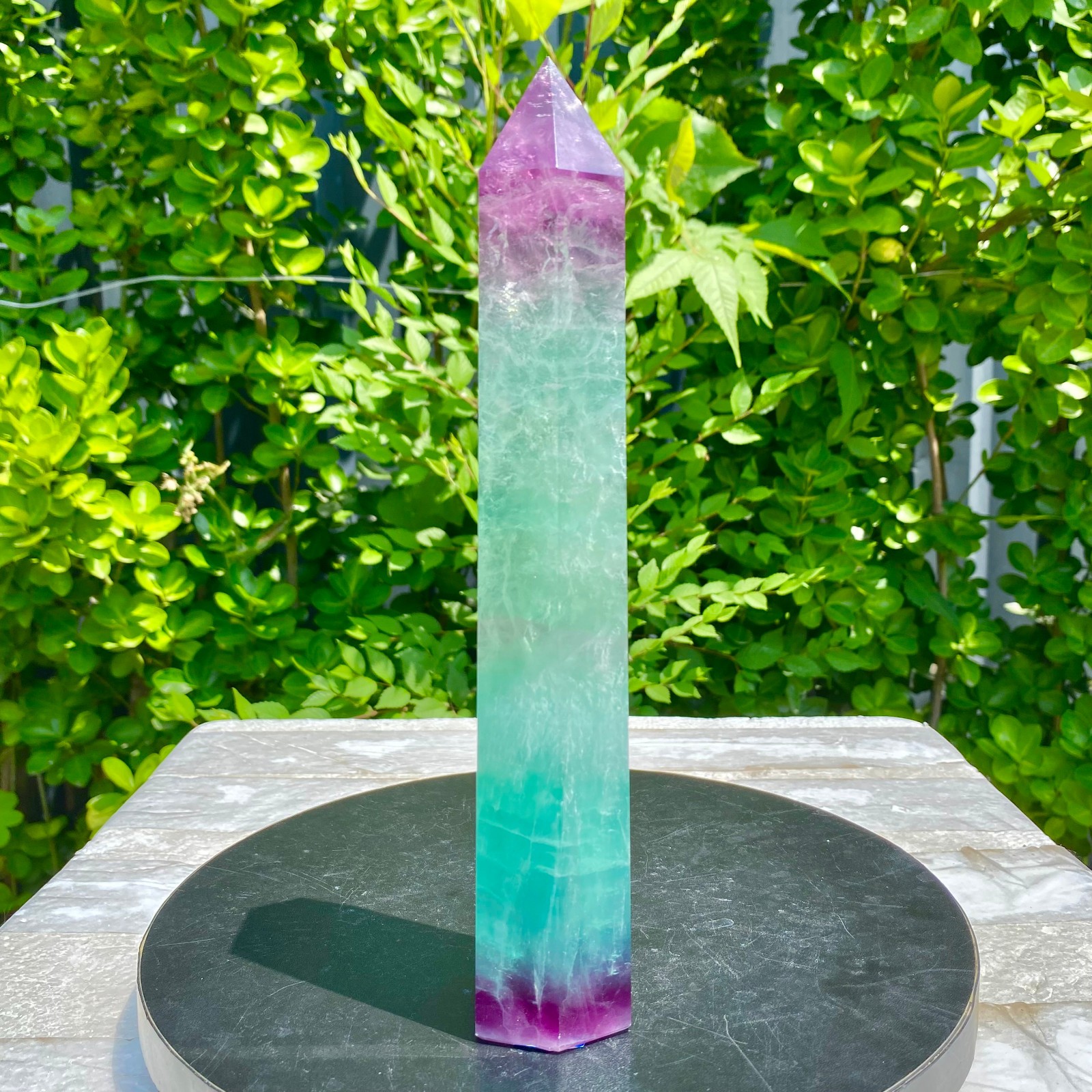 2.09LB Natural Rainbow Fluorite Obelisk Quartz Crystal Wand Tower Point Heal