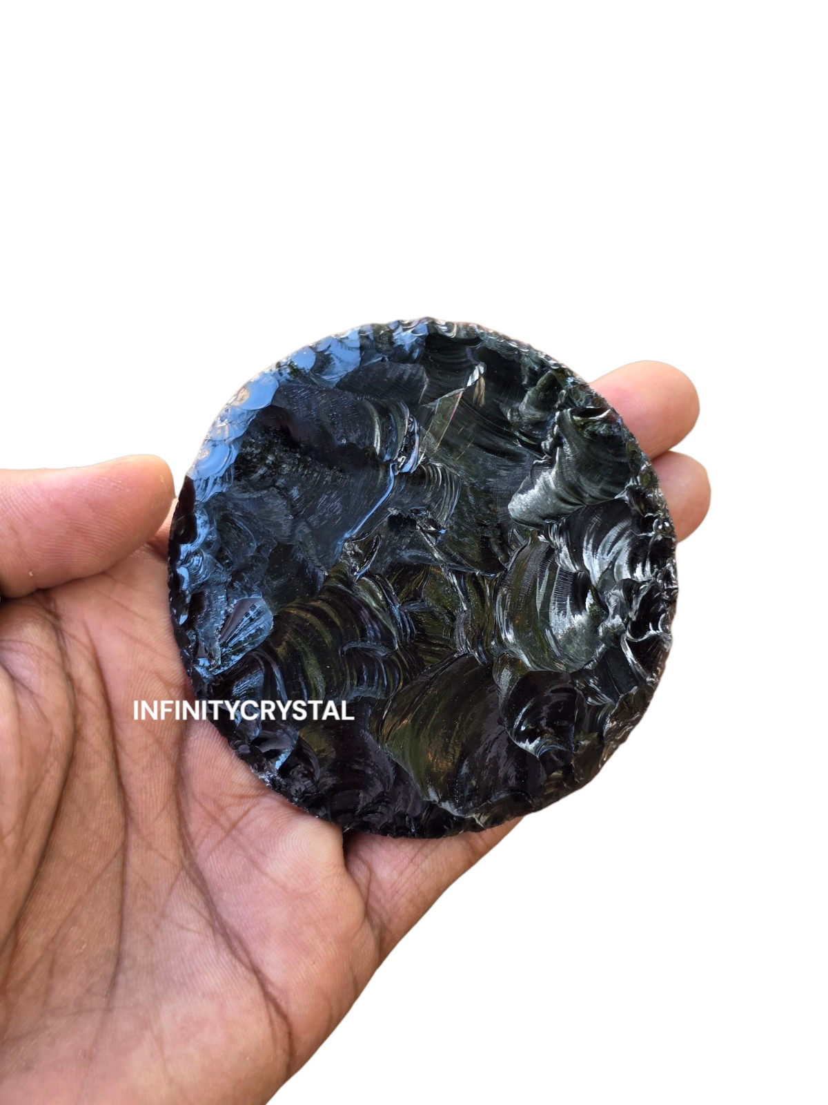 90MM Black Obsidian Disc – Handcrafted Round Protection Stone – Energy Healing.