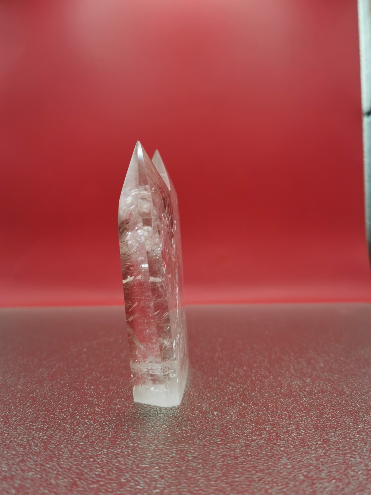Natural Clear Quartz Double Point Obelisk Crystal With Custom Light Stand 364G