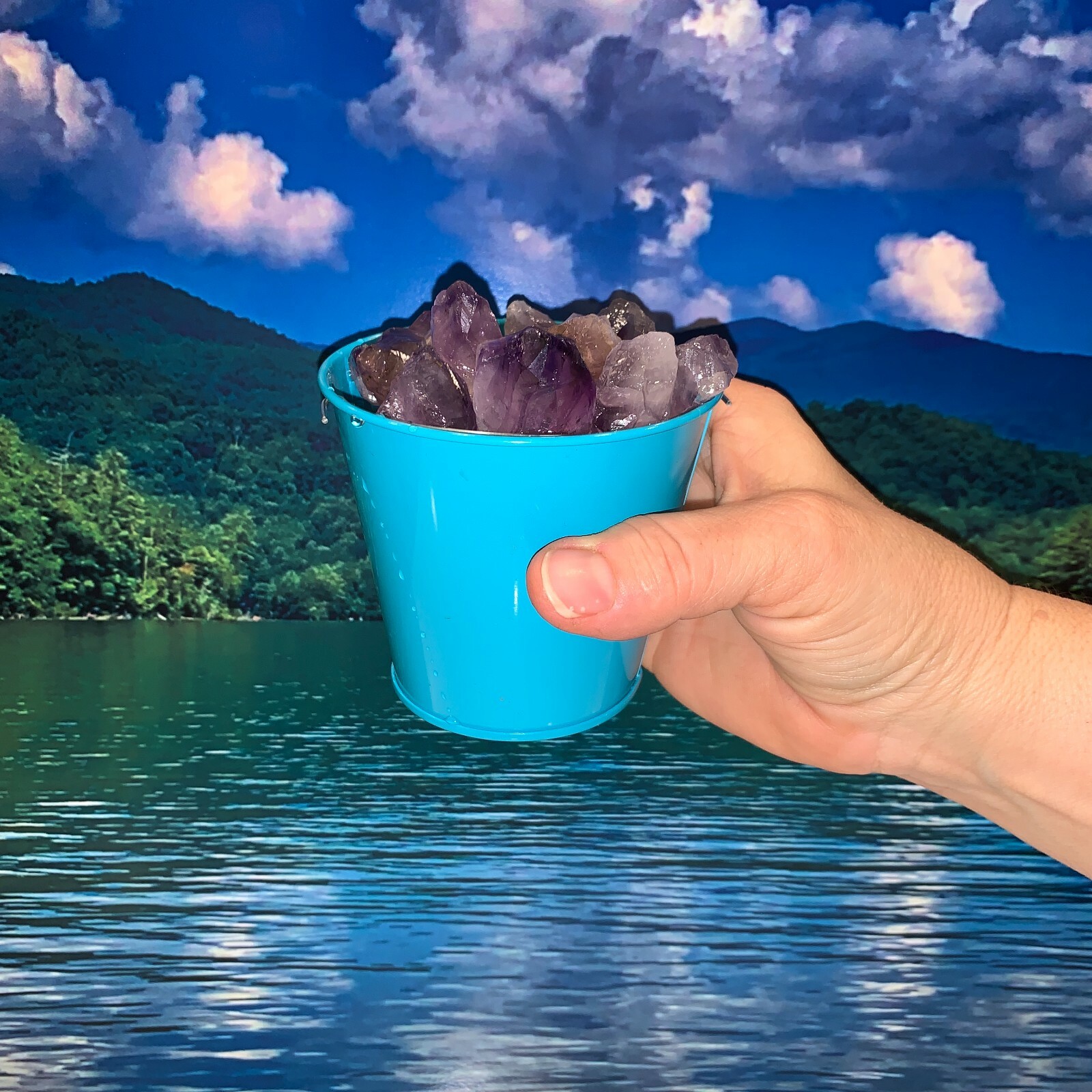 Bucket Full of Amethyst Points Rough + FREE faceted gemstone – Pick Bucket Color