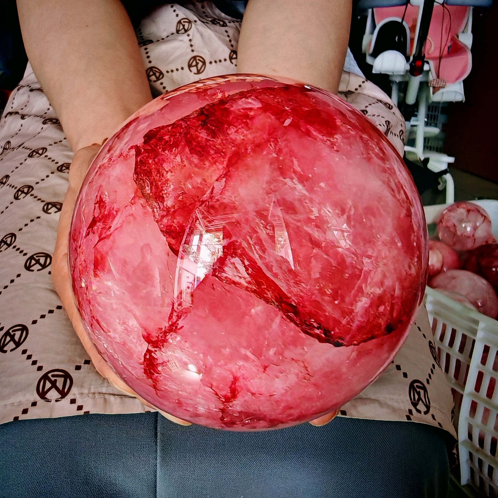 3.96LB TOP Natural Red gum flower quartz ball crystal Hand carved Decorative
