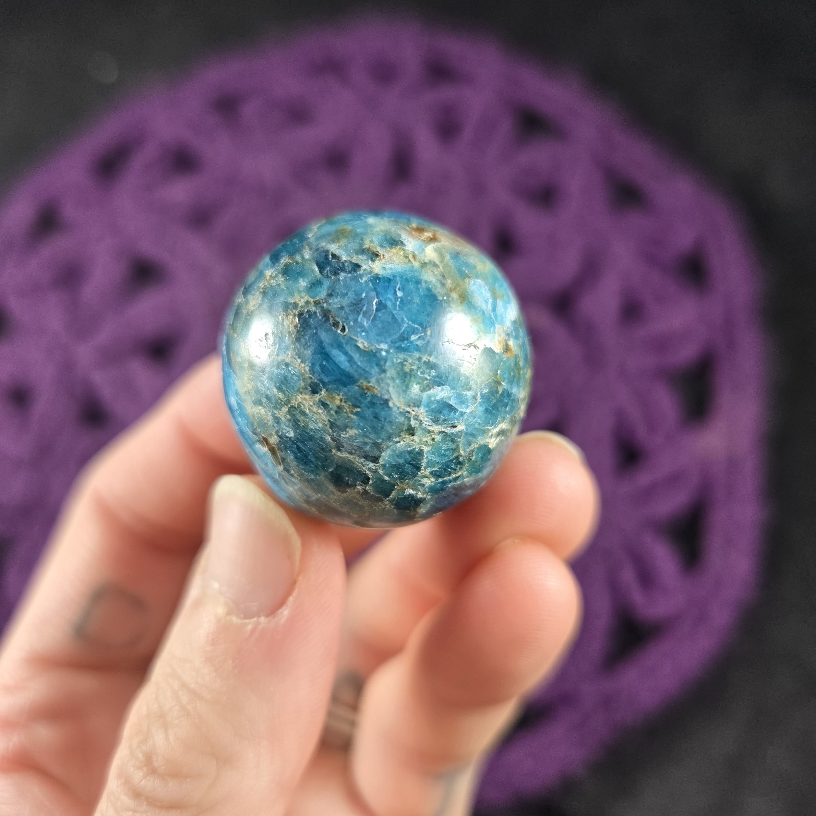 Blue Apatite Sphere 28mm Crystal Ball Stone Polished Marble