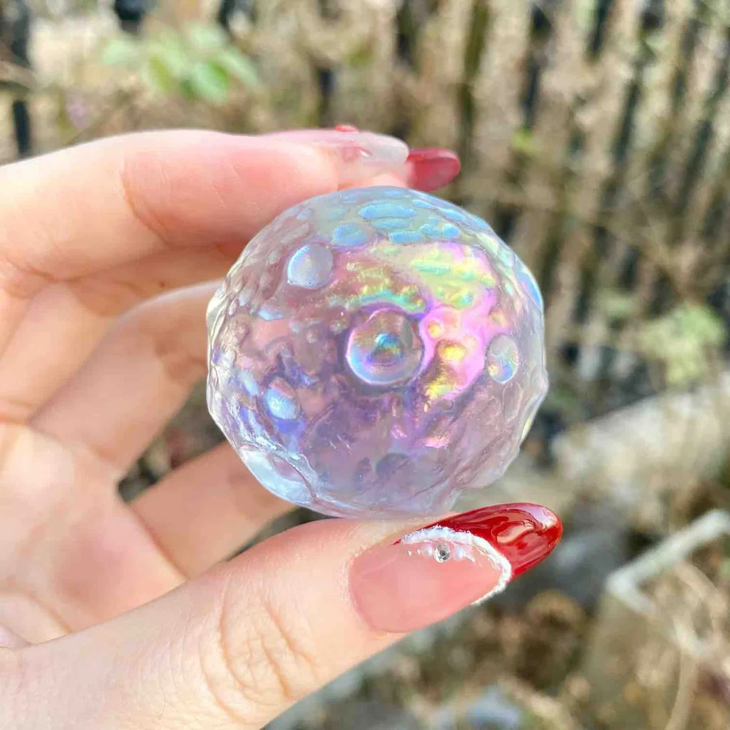 Titanium Rainbow Moon Angel Aura Quartz Full Moon Sphere Healing Home Decoration