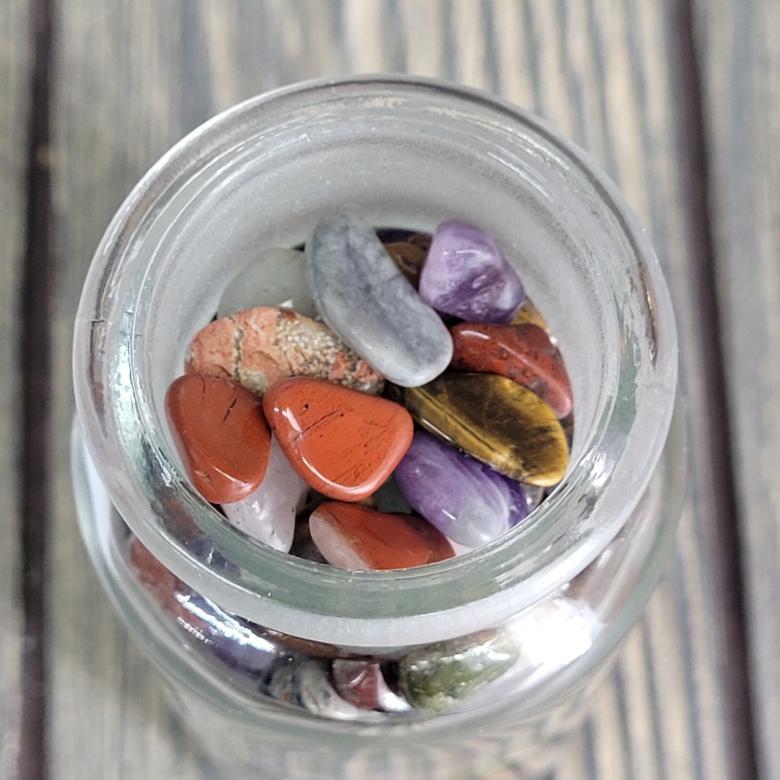 8oz Mixed Crystals in Vintage Chemist Apothecary TCW Glass Jar Small Tumbles EUC