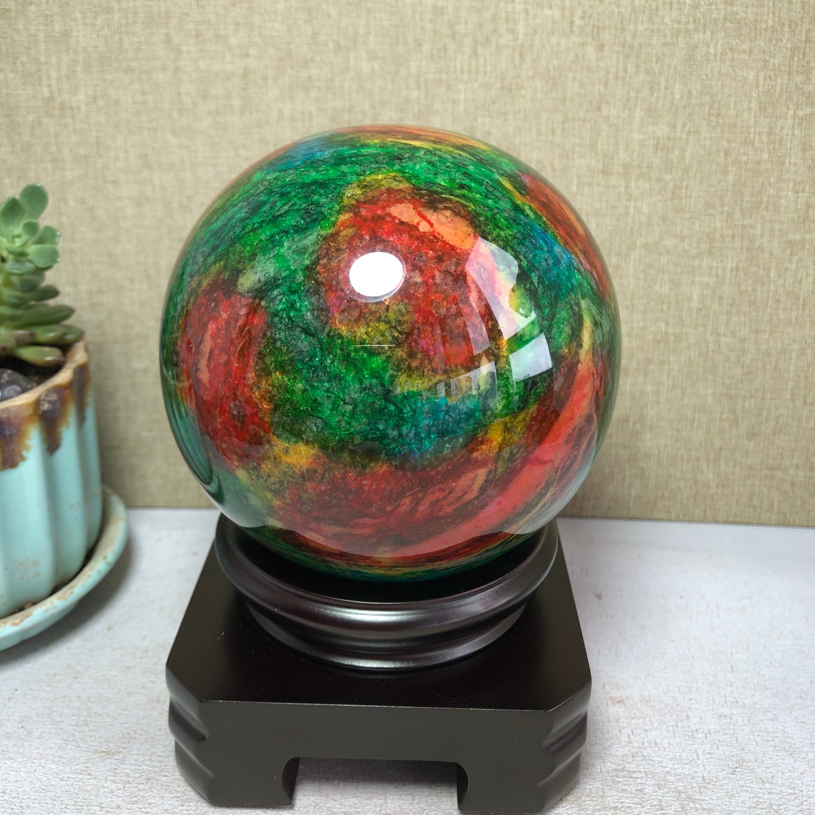 Natural “Seven Colors Jade” sphere flat bottom specimen Taiwan China 99mm A4579