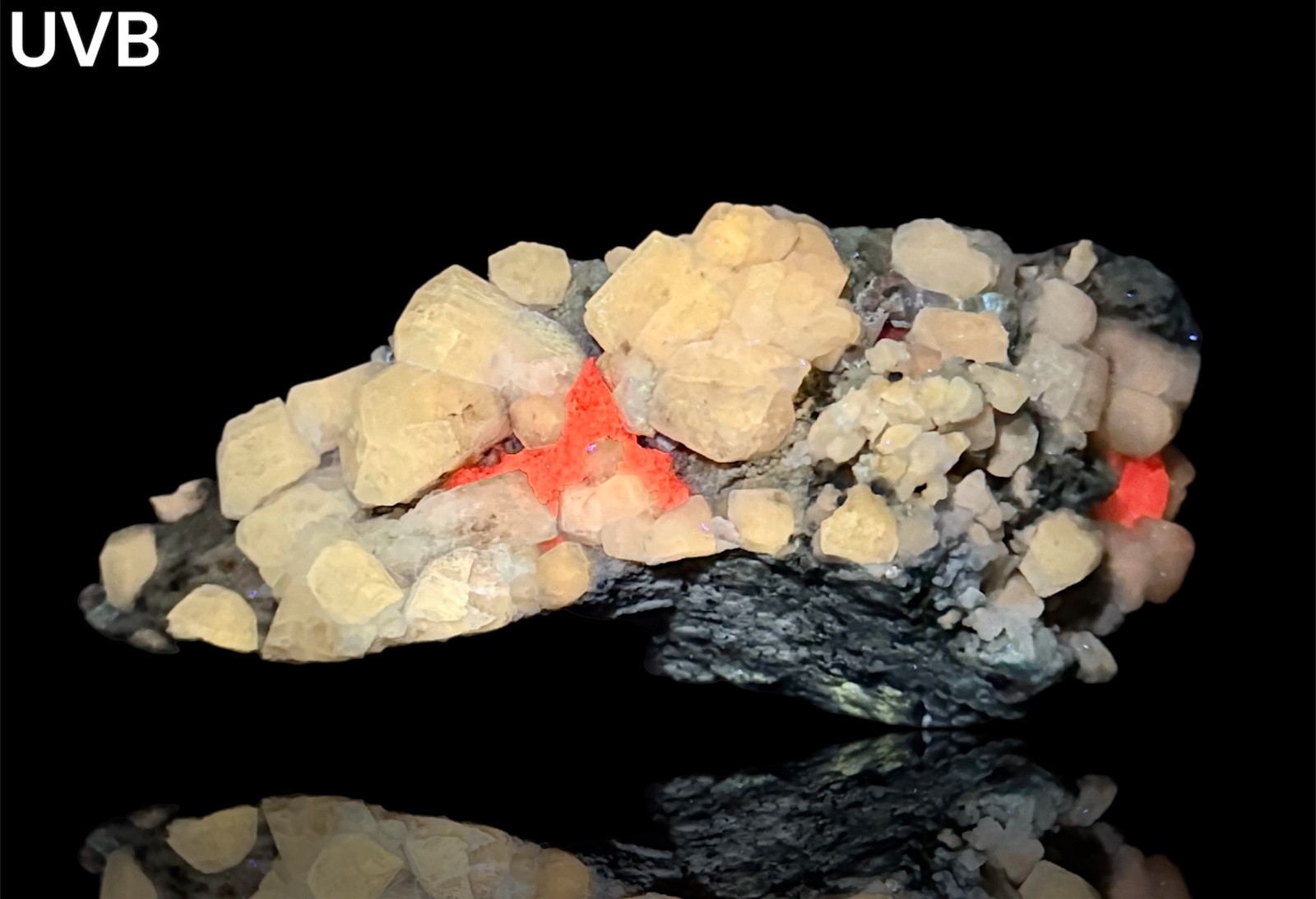 743 Gr. Fluorescent Marialite Scapolite Crystals Cluster W/Sodalite Calcite