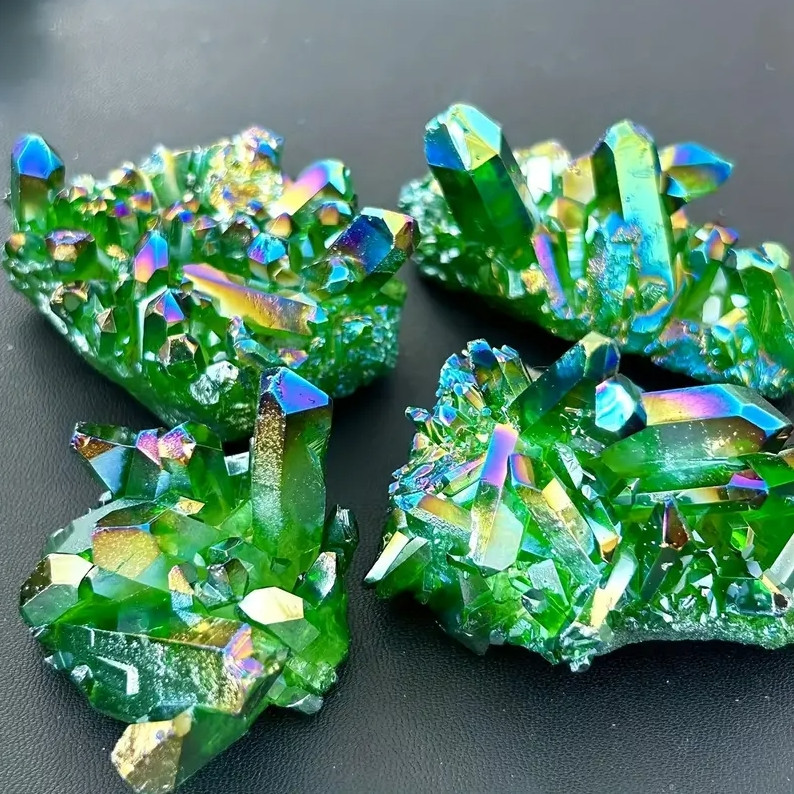 80-100G Green Angel Aura Quartz Crystal Cluster Titanium Crystal Geode Chunk